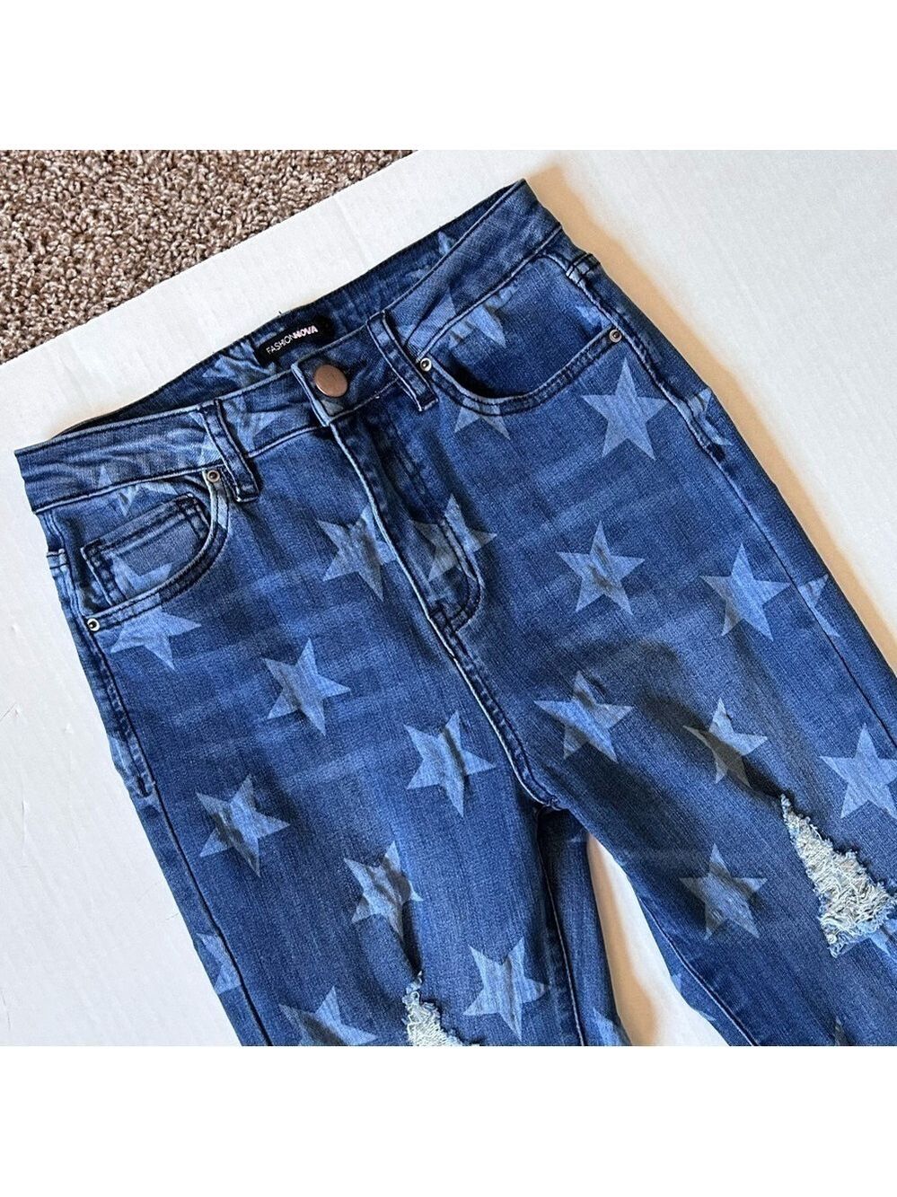 Fashion Nova Star Distressed High Rise Bootcut Jeans Size 3 - Picture 3 of 11